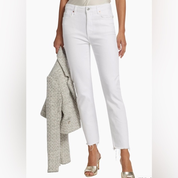 Anthropologie Paige Cindy High Rise Straight Leg Jeans White Noise Wash Size 33 - Picture 10 of 15